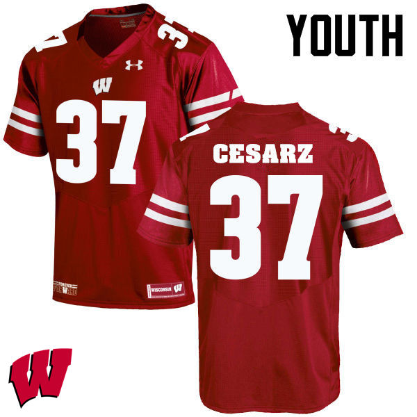 Youth Winsconsin Badgers #37 Ethan Cesarz College Football Jerseys-Red - Click Image to Close